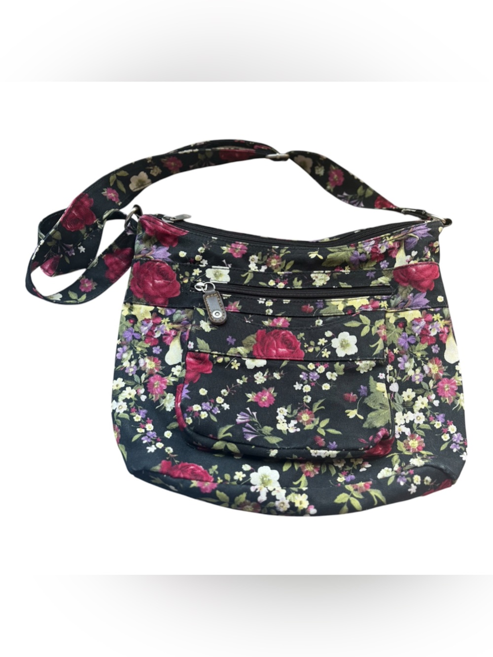 Dark Floral Denim Crossbody Bag Rose Print Cottagecore Boho Shoulder Purse